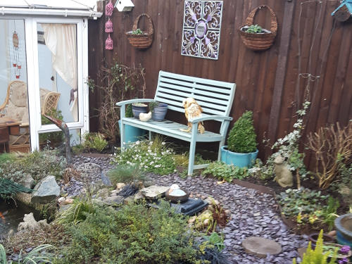 Bench and rockery area