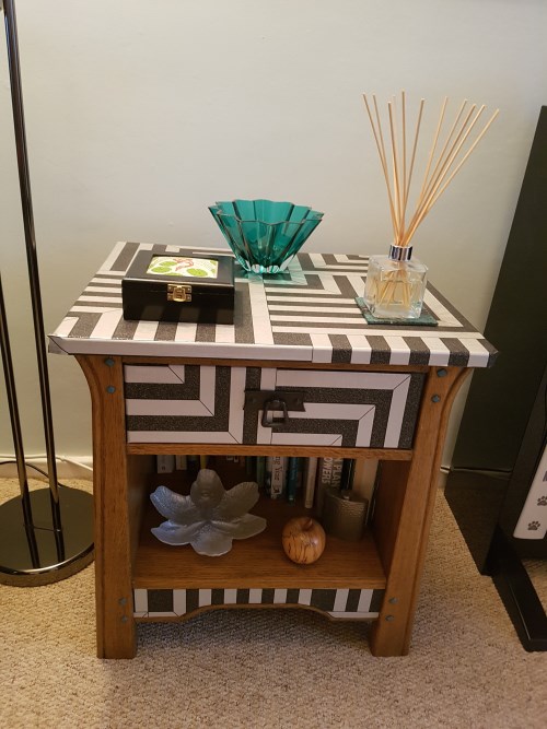 Side table wallpapered Art Deco style