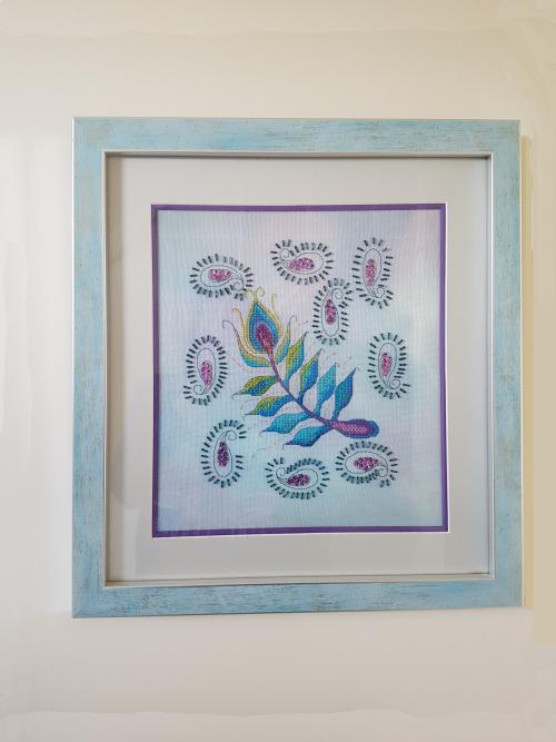 Peacock feather embroidery and beadwork